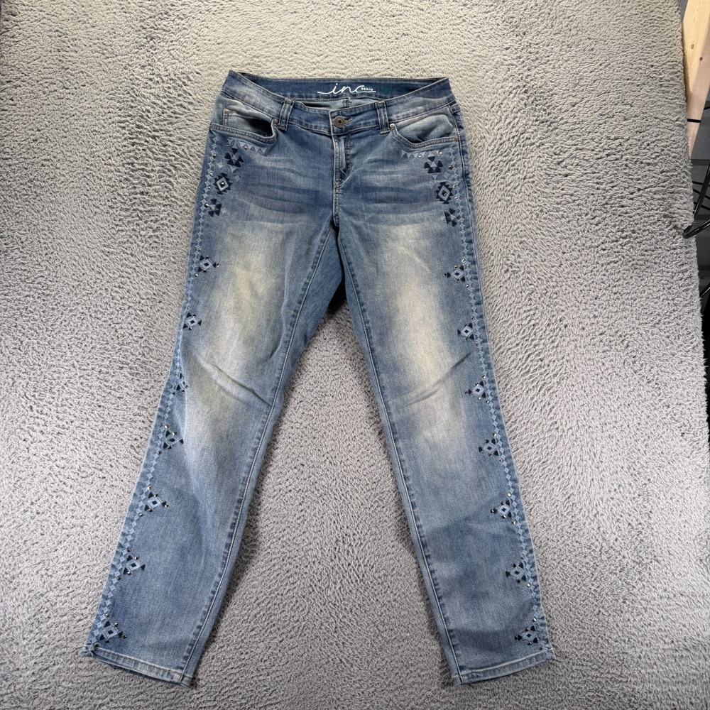 INC Jeans Womens 8 Blue Cotton Denim Skinny Curvy Embroidered Workwear Stretch